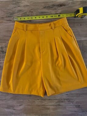 Anthropologie Mustard Yellow Pleated High-Rise Shorts
